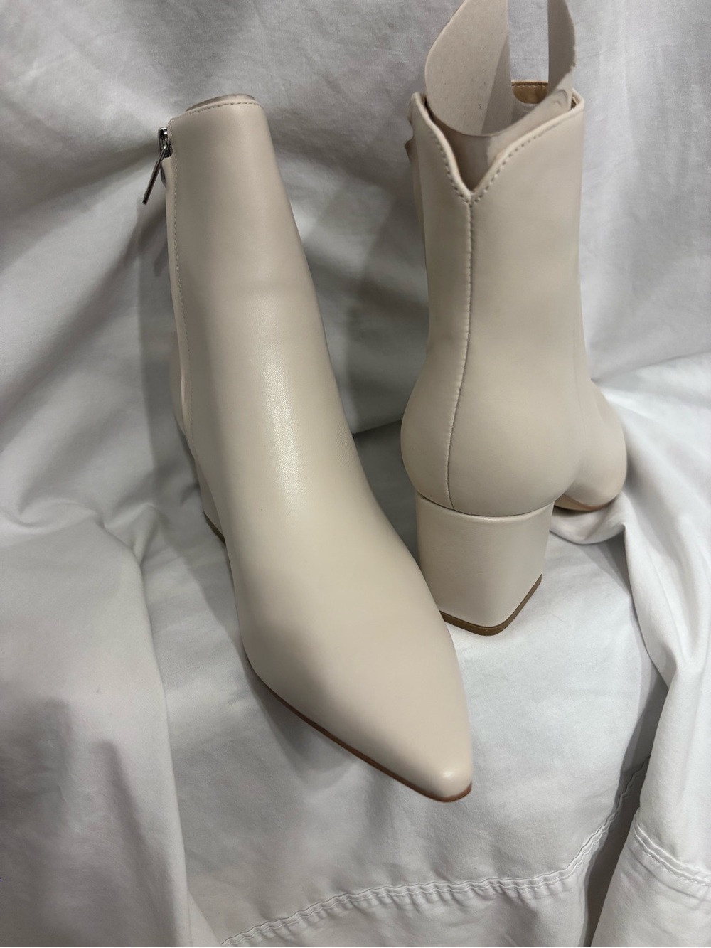 Marc Fisher Cream Pointed Toe Block Heel Ankle Booties